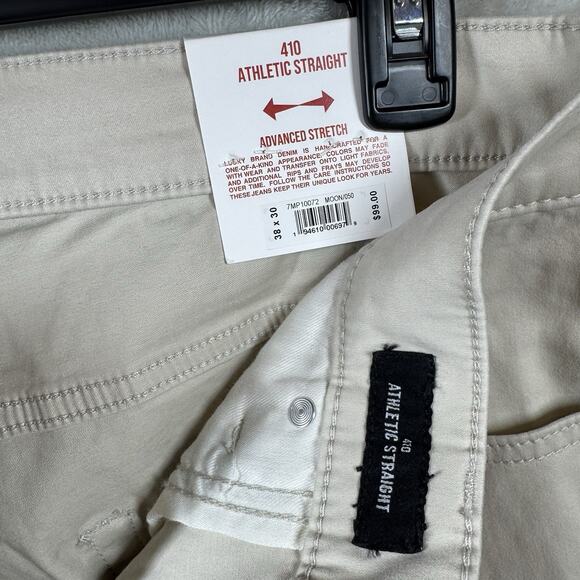 Lucky Brand NEW Mens Pants 410 Athletic Straight 38X30 Beige Stretch Zipper Logo - Picture 12 of 15